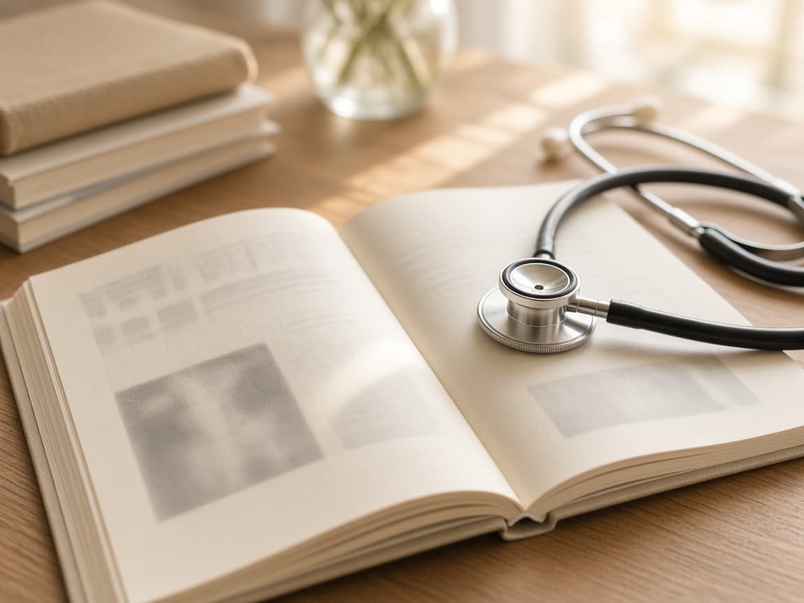 Stethoscope and clinical notes on a desk